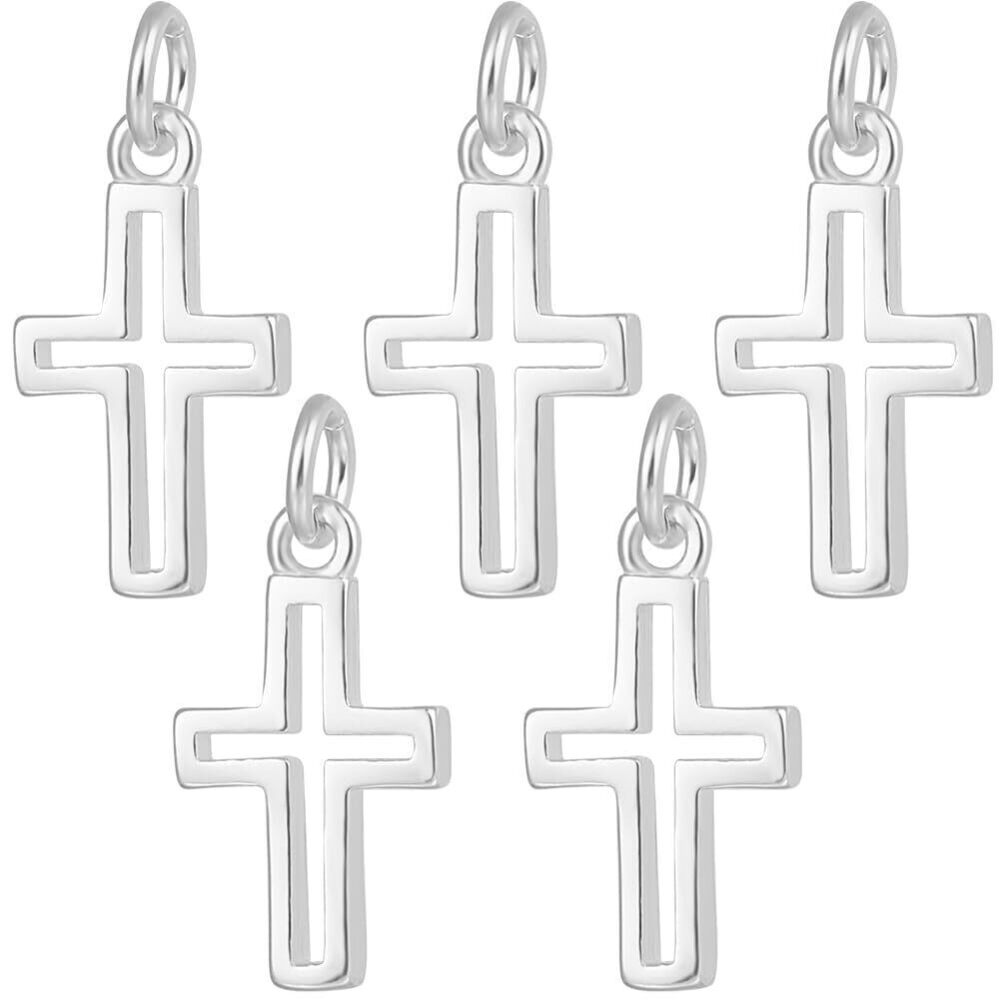 8044 5Pcs Small Cross Pendant Charms 925 Sterling Silver Cross Dangle Tiny